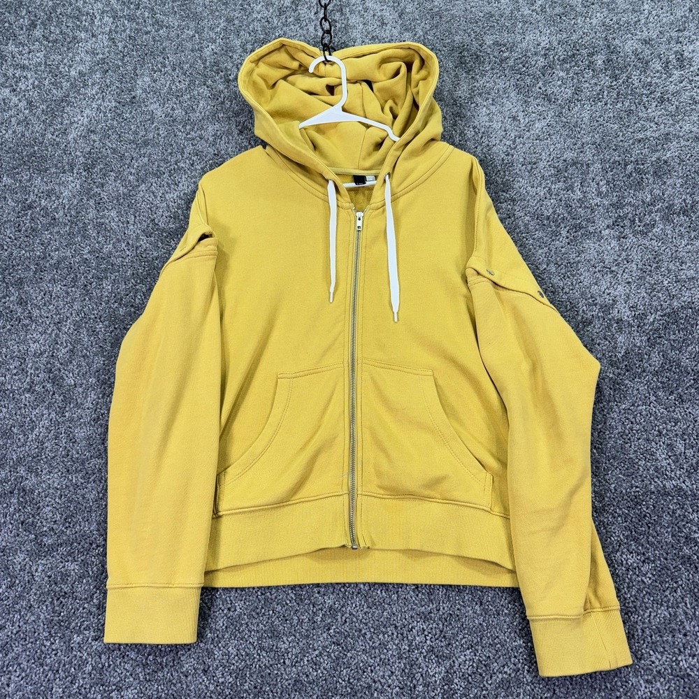 KUT From The Kloth Hoodie Womens Medium Yellow Full Zip Snap Shoulder Casual